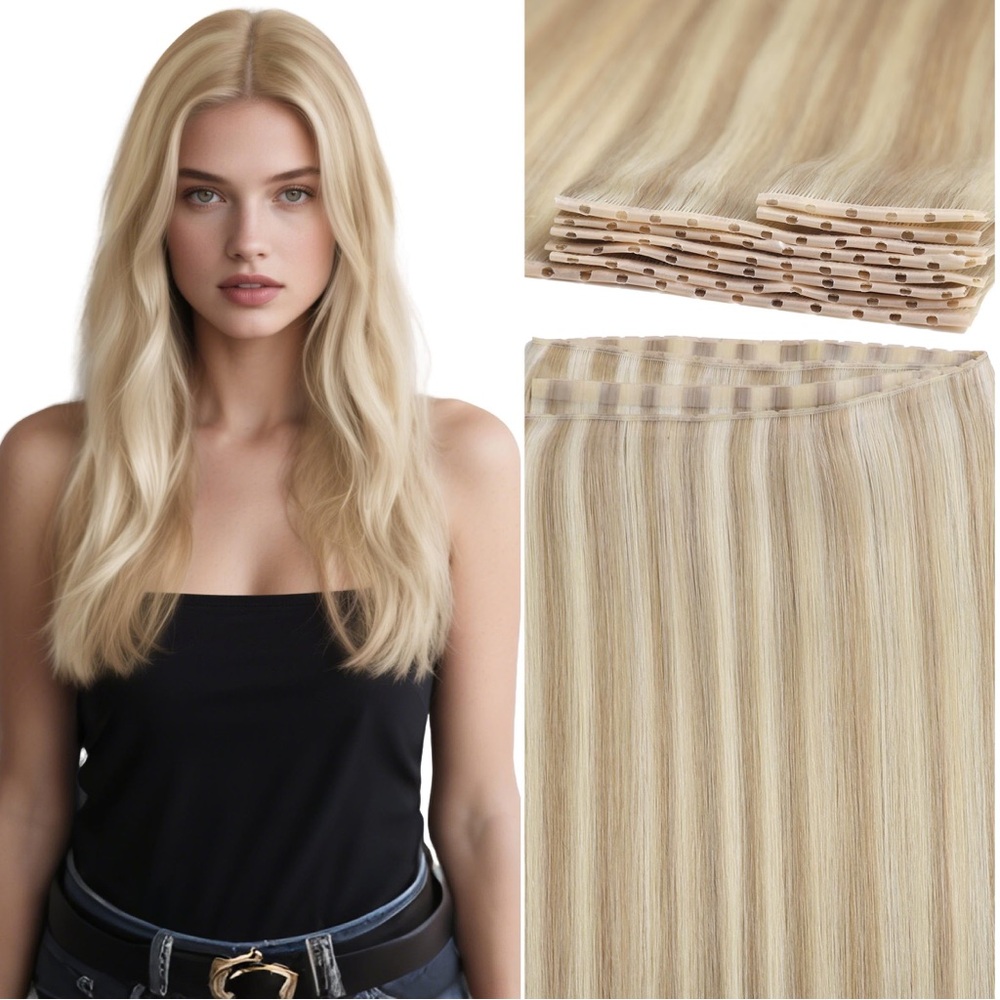 HUMAN HAIR  Lacer Double Hand Tied Weft Extensions Light Brown Platinum Blonde